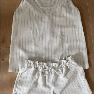 Hatch Ivory and Navy Striped shorts and tank set